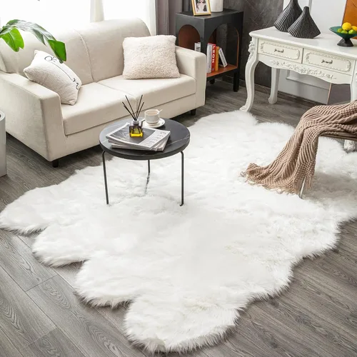 Miniatura 39 de Carvapet Funda de Silla de Piel de Oveja Sintética Suave de Lujo Cojín de Asiento Alfombras de Área de Piel Sintética Suave para Dormitorio, 2 pies