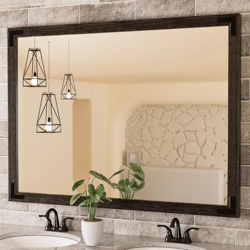 Miniatura 26 de TETOTE Espejo de madera natural de 48 x 24 pulgadas para pared de baño/dormitorio/sala de estar/entrada, espejo rústico de tocador de baño