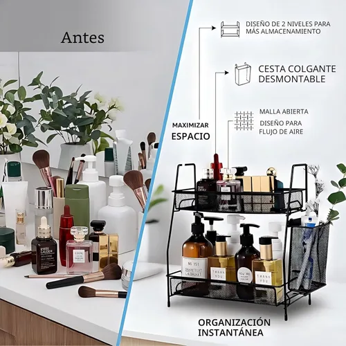 Miniatura 3 de LEMIKKLE Organizador de encimera de baño de 2 niveles, cuidado de la piel, organizadores de encimera de maquillaje, cocina, almacenamiento de negro