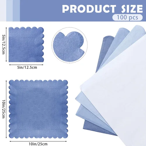 Miniatura 2 de Zhanmai 100 paquetes de servilletas de cóctel 5 x 5 pulgadas, servilletas con bordes festoneados, papel de color degradado para bebidas con bordes