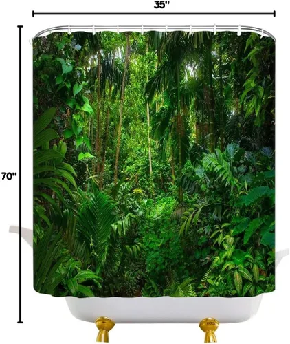 Miniatura 6 de Cortina de ducha de selva tropical, plantas de selva, hojas verdes, bosque, naturaleza, paisaje, cortina de decoración de baño con ganchos