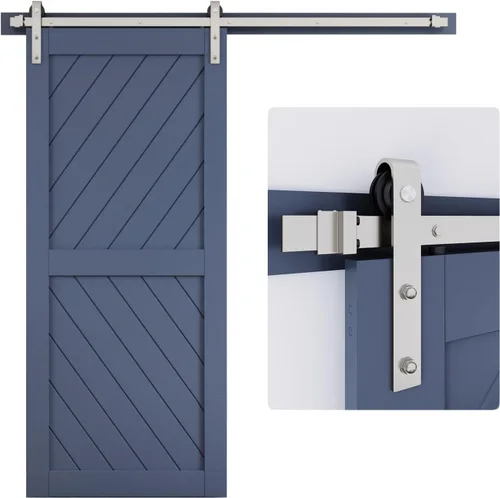 Miniatura 12 de EaseLife Kit de Rieles de Hardware de 5 Pies para Puerta Corredera de Granero de Níquel Cepillado, Polea J Básica, Trabajo Pesado, Se Desliza Suave
