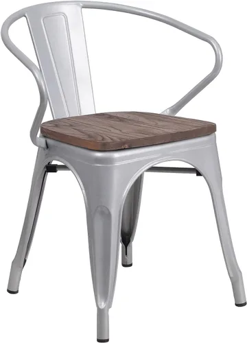 Miniatura 15 de Flash Furniture Silla de metal negro con asiento y brazos de madera