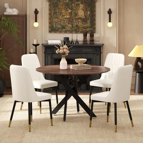 Miniatura 17 de RGZ Juego de mesa de comedor redonda negra de mediados de siglo para 2, mesa de cocina pequeña de madera circular de 36 pulgadas y 2 sillas