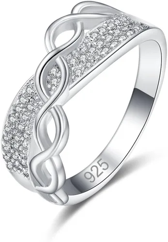 Miniatura 18 de Narica Anillo de 21 piedras chapadas en plata, apilables, corte redondo, zafiro azul, circonita cúbica, relleno de circonita cúbica, halo