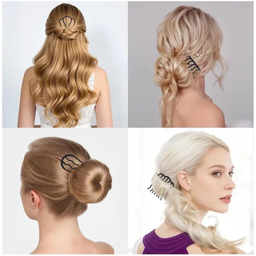 Miniatura 4 de 7 peines laterales de metal para el cabello, pinzas para horquilla, peine francés, dientes torcidos, palillos para moño recogido, peinados