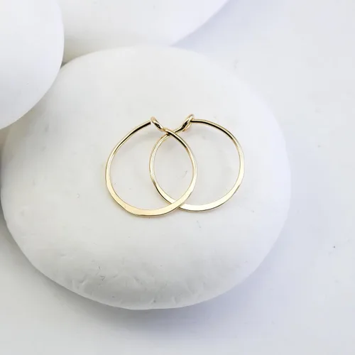 Miniatura 118 de Aretes de aro finos martillados, elegantes plata esterlina geométrica sólida, relleno de oro y relleno de oro rosa; para mujer por Lotus Stone