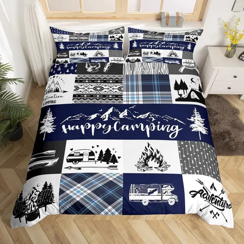 Miniatura 10 de Castle Fairy Juego de ropa de cama tamaño individual, juego de funda de edredón con diseño de ciervos y pinos para niños y niñas, juego de funda