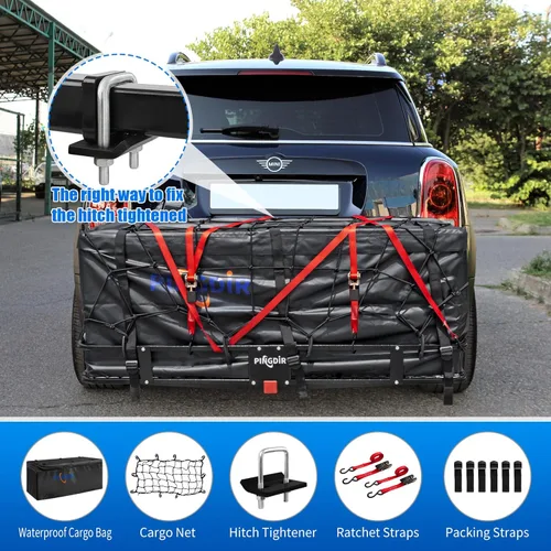 Miniatura 7 de PINGDIR Portaequipajes Plegable para Enganche de Remolque Cesta Rack de Carga 60"*21.5"*6" Capacidad de Peso de Transporte de 500 Libras, Bolsa