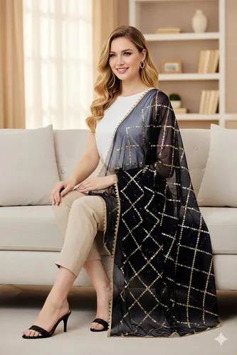 Miniatura 3 de Chandrakala Dupatta de gasa para mujer, chal bufanda envolvente Chunni (D238-P)
