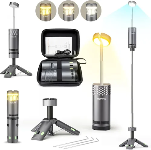 Luces de Camping Recargables, Linterna de Camping Desmontable con Soporte, Lámpara de Campamento Telescópica Impermeable, Luz de Trabajo Magnética
