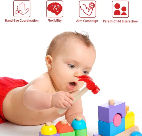 Miniatura 4 de Martillos de madera de simulación de martillos de madera pequeños de plástico para niños pequeños, herramientas de mantenimiento portátiles