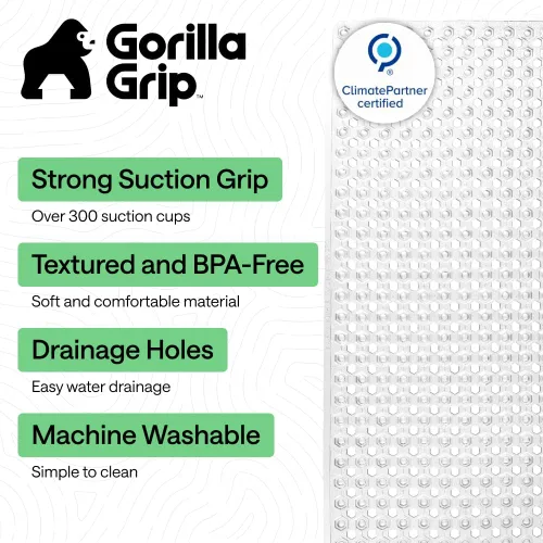 Miniatura 2 de GORILLA GRIP - Alfombrilla de ducha patentada cuadrada, pequeñas alfombrillas de bañera para duchas de pie con ventosas y agujeros de drenaje