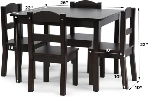 Miniatura 3 de Humble Crew Juego de mesa y 4 sillas de madera para niños, color espresso - Juego de mesa y silla para niños pequeños y niños para artes