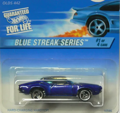Miniatura 2 de Hot Wheels Mattel 1997 Blue Streak Series 1:64 Escala Blue Olds 442 Die Cast Car 1/4