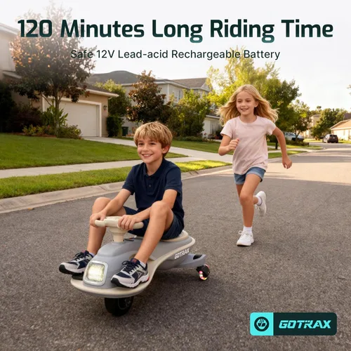 Miniatura 2 de Gotrax WG1 Auto eléctrico oscilante para niños, batería de 12V con hasta 120 minutos de tiempo de juego, altavoz de música y ruedas traseras con Gris