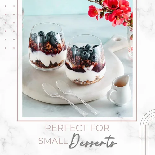 Miniatura 6 de Mini cucharas de postre – Paquete a granel de 100 cucharas desechables transparentes de plástico de 4 pulgadas para aperitivos – Aspecto real