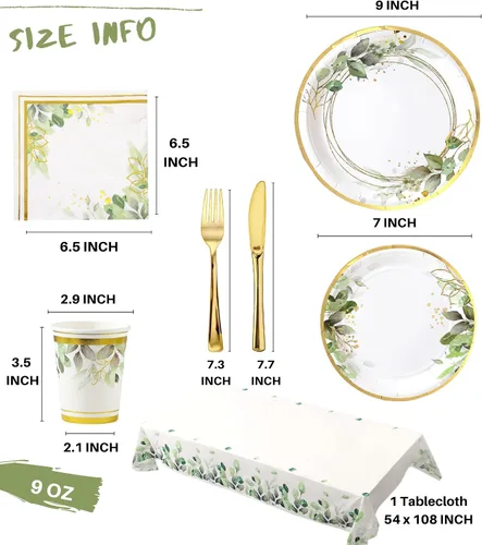 Miniatura 7 de Platos y servilletas de vegetación para fiesta - Sirve para 16 - Platos verdes, tazas de fiesta, cuchillos, tenedores, tema de vegetación para baby