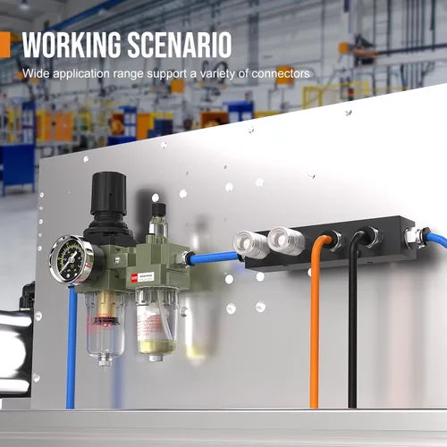 Miniatura 6 de 1/4 NPT Colector de Compresor de Aire, Divisor de Manguera de Línea de 2 Vías de 4 Puertos Coleector Neumático de Distribución de Aire con Accesorios