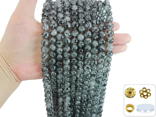 Miniatura 25 de 848 cuentas redondas de cristal agrietado – 0.236 pulgadas, 0.315 pulgadas, 0.394 pulgadas, 0.394 pulgadas, jade artificial para hacer joyas