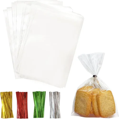 Miniatura 9 de QOIUSO 100 bolsas de celofán: bolsas de celofán transparentes de 5 x 11 pulgadas para dulces, aperitivos, galletas, postres, panadería, envoltura
