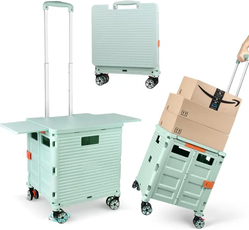 Miniatura 28 de Carrito plegable con ruedas, resistente al desgaste, sin ruido, carrito de compras con ruedas para comestibles, caja de herramientas de Caqui