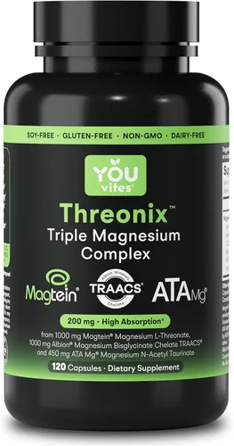 Threonix Triple Magnesium Complex - Magteína L-treonato, quelato de bisglicinato TRAACS y ATA Mg - Soporte para el cerebro, el sueño, el estado de