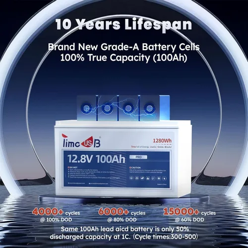 Miniatura 2 de Timeusb Batería LiFePO4 de 12 V 100 Ah, batería de litio Group31 integrada 100 A BMS, 15000+ baterías de fosfato de hierro y litio de ciclos