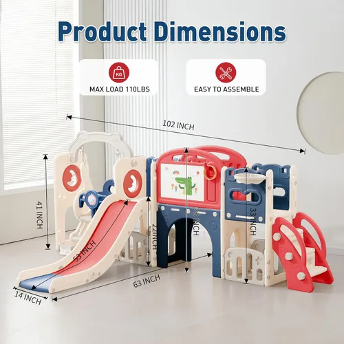 Miniatura 2 de Set de juego de 12 en 1 para niños pequeños al aire libre con tobogán, parque infantil para niños pequeños y juego de columpios, juego de escalador