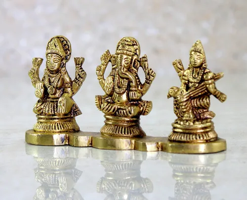 Miniatura 7 de eSplanade Laxmi Ganesh Saraswati Idol - 2 pulgadas de altura Figura religiosa Ganesha Lakshmi escultura de Dios hindú Estatua de Murti