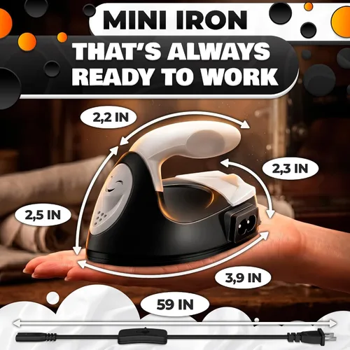 Miniatura 2 de Mini plancha para manualidades – Mini plancha de manualidades negra para parches, costura y acolchado con placa térmica de cerámica y cable largo
