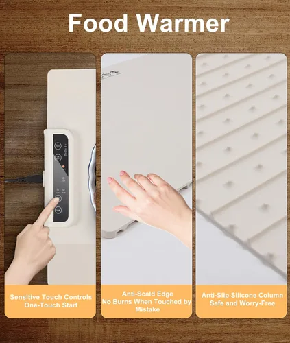 Miniatura 7 de Tapete de calentamiento de alimentos, tapete de calentamiento portátil con 3 ajustes de temperatura, calentador de alimentos de silicona enrollable
