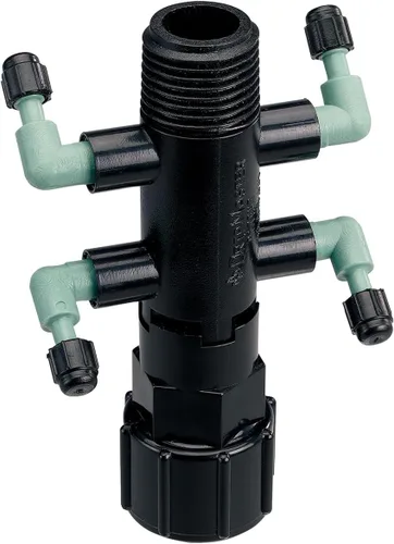 Paquete de 2 adaptadores de arbustos Orbit 67060 para sistema de goteo de 4 puertos para tubo de 1/4 pulgadas, riego eficiente de jardín