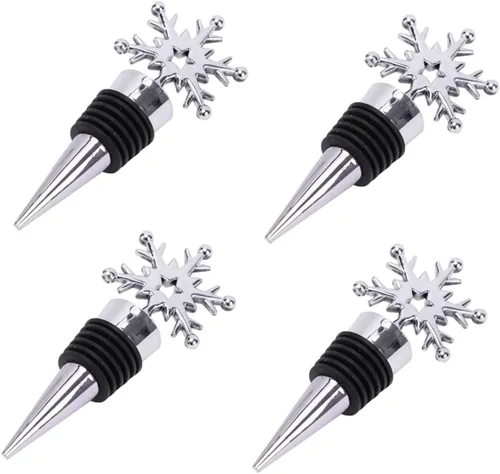 NOLITOY Decoración de corona, 4 tapones para botellas de vino, corcho, copo de nieve, copos de nieve, tapones para botellas de vino, tapones de