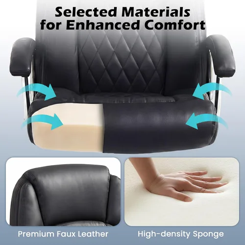 Miniatura 6 de Giantex Silla de oficina ergonómica, silla ejecutiva tapizada de cuero con reposabrazos acolchados y respaldo mecedor, silla de escritorio