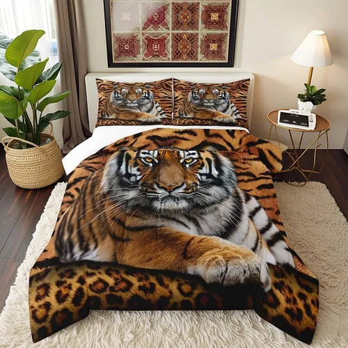 Miniatura 207 de Juego de edredón de cuernos de ciervo tamaño individual, juego de ropa de cama rústica de granja con huellas de oso y pinos para decoración