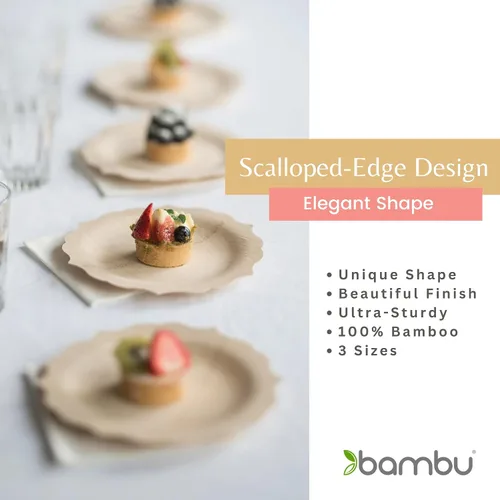 Miniatura 4 de Bambu Paquete de 8-9 Pulgadas Platos Desechables de Bambú Elegantes, Productos Ecológicos Biodegradables, Platos Desechables de Bambú para Fiestas