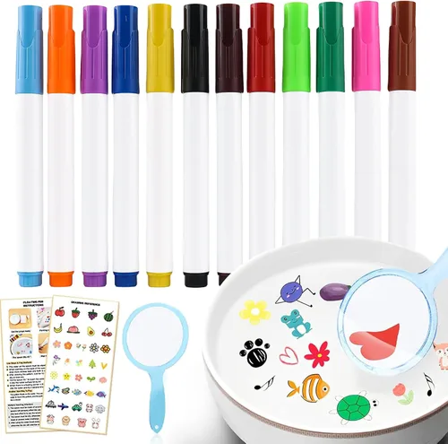 QETRABONE Pluma de Pintura Acuarela Mágica de 8 Colores, Pluma de Tinta Flotante Mágica, Plumas Mágicas Flotantes con Cuchara y Borrador, Juego de