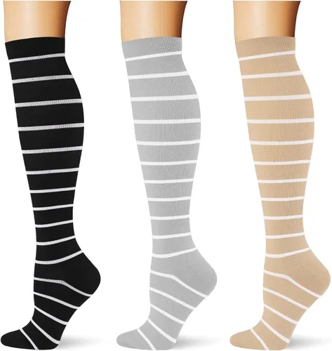 Miniatura 51 de (3 pares) Calcetines de compresión 20-30 mmHg, calcetines largos hasta la rodilla para mujeres y hombres, soporte atlético, para viajes y uso diario