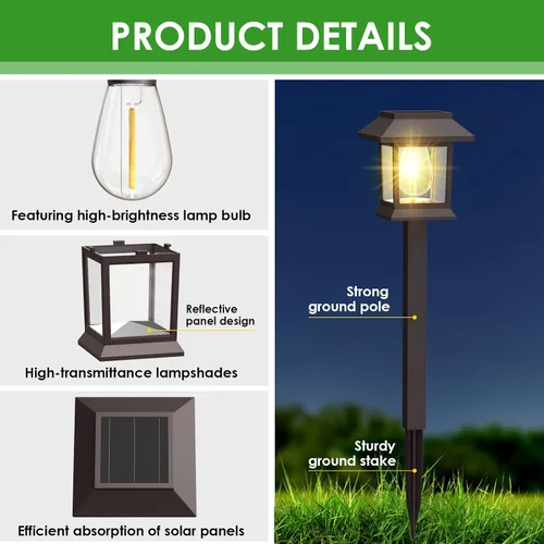 Miniatura 6 de Benany Luces solares para exteriores, paquete de 12 luces solares impermeables para caminos, iluminación de paisaje para camino, pasarela, césped