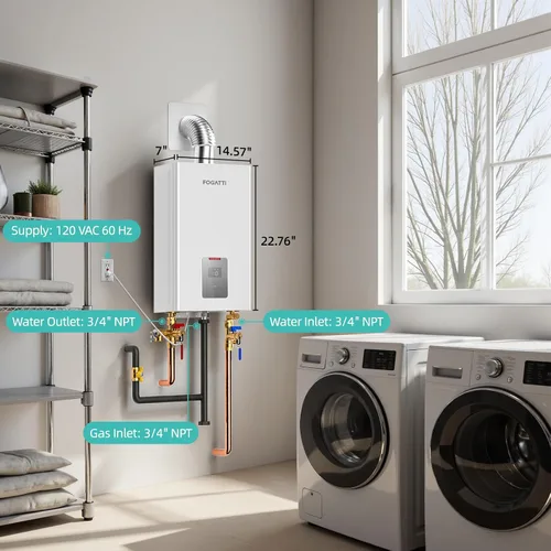 Miniatura 7 de FOGATTI Calentador de agua sin tanque, propano, instalación en interiores de hasta 4.0 GPM, 90,000 BTU calentador de agua instantáneo caliente bajo