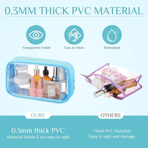 Miniatura 4 de 9 bolsas de maquillaje transparentes de felpilla para bricolaje, bolsa grande de nailon para maquillaje, artículos de aseo de viaje, con cremallera