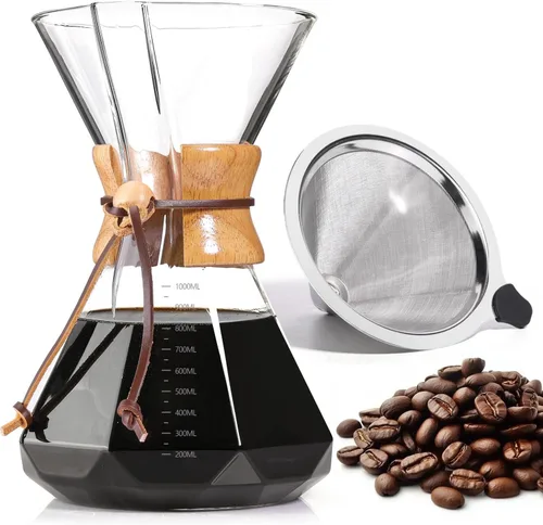 Miniatura 15 de Cafetera de Goteo 14 OZ, 4 Tazas Cafetera de Vidrio de Borosilicato con Filtro de Acero Inoxidable Reutilizable y Empuñadura de Corcho para Café