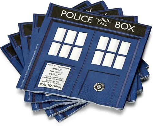 Doctor Who TARDIS Servilletas de papel – Juego de 20 servilletas de fiesta de 6.5 pulgadas – Puerta de la policía Tardis – Vajilla temática para