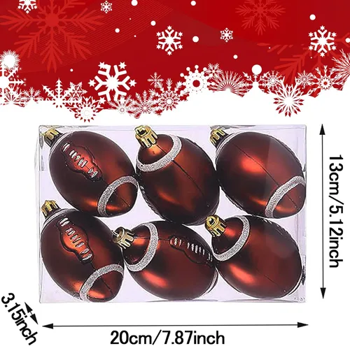 Miniatura 7 de 6 piezas de adornos clásicos de pelotas de fútbol americano y béisbol navideños, colección de decoración de árbol con temática deportiva