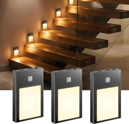 Miniatura 8 de VST Luz nocturna con sensor de movimiento, luces de escalera recargables con instalación de succión magnética para interiores, dormitorio, pasillo