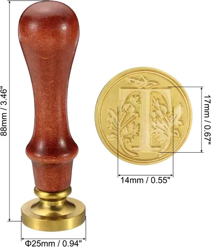 Miniatura 2 de PATIKIL Sello de cera del alfabeto T, sello de cera de sellado de letra inicial, clásico retro, cabeza de latón extraíble, mango de madera