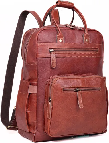 Mochila de cuero genuino para computadora portátil para hombres y mujeres, mochila de cuero marrón vintage de 16 pulgadas, bolsa de computadora de