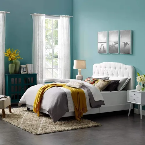 Modway Amelia - Base de cama tapizada de tela capitoné tamaño Queen, color blanco