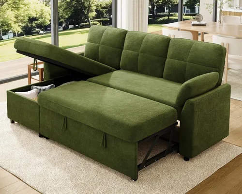 Miniatura 12 de VanAcc - Sofá cama con sofá cama extraíble de 2 en 1 con sofá cama extraíble con chaise de almacenamiento para sala de estar, cómodo sofá cama, Beige